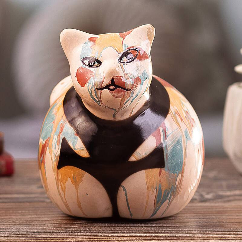 Novica Handmade Feline Colors Ceramic Statuette