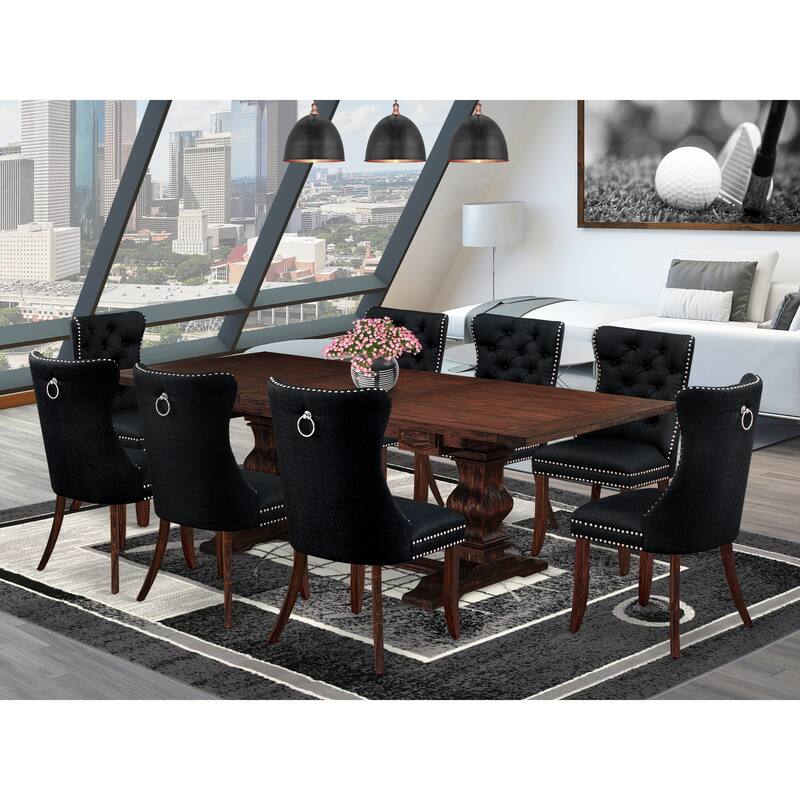 East West Furniture Dining Set- a Wooden Table with Removable Leaf and Dining Chairs, Distressed Jacobean(Pieces Options) - LADA9-07-T24