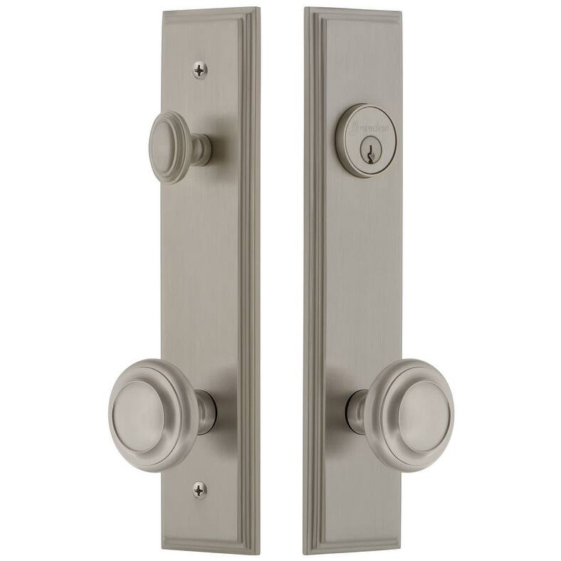 Grandeur Carre Solid Brass Tall Plate Single Cylinder Keyed Entry Set - Satin Nickel