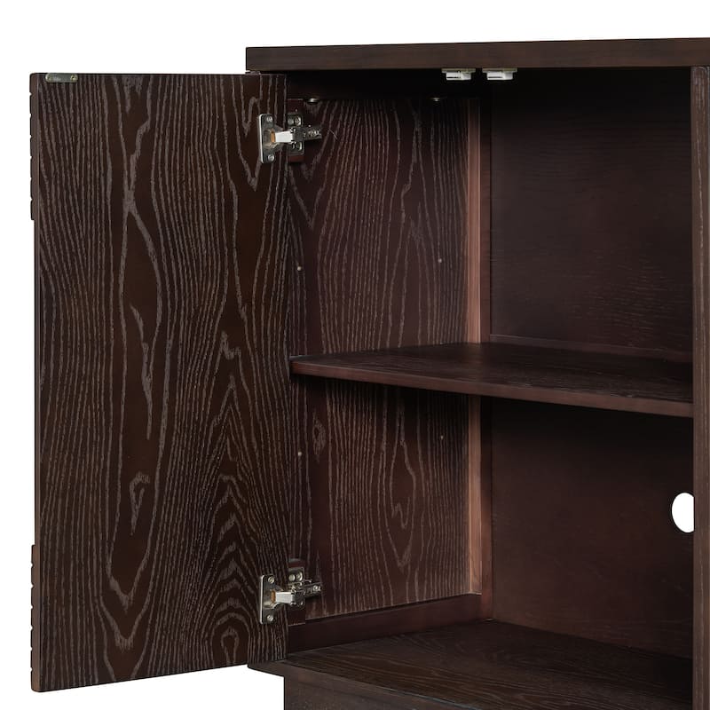 Coffee Bar Cabinet with Storage, Fluted Sideboard Cabinet with 4 Doors, Freestanding Buffet Table with Adjustable Shelves