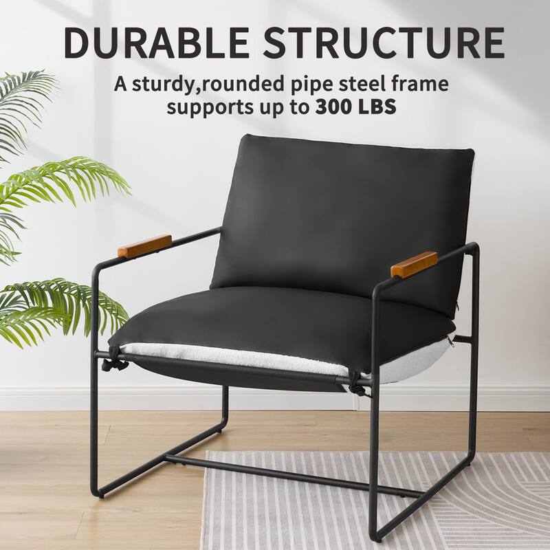 Accent Chair with Detachable Double-sided Cushion, Modern Upholstered Armchair with Metal Frame - 25.2'' H X 30.3'' W X 30.3'' D