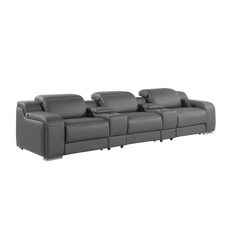 HomeRoots 129" Black Italian Leather Reclining USB Sofa