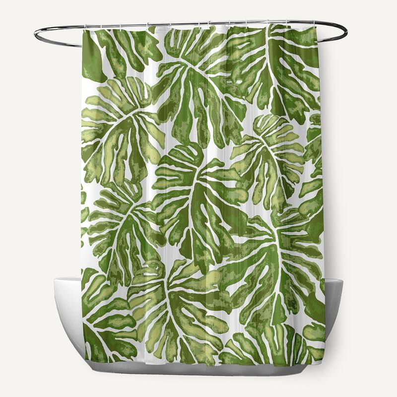 Palm Leaves, Floral Print Shower Curtain - Green