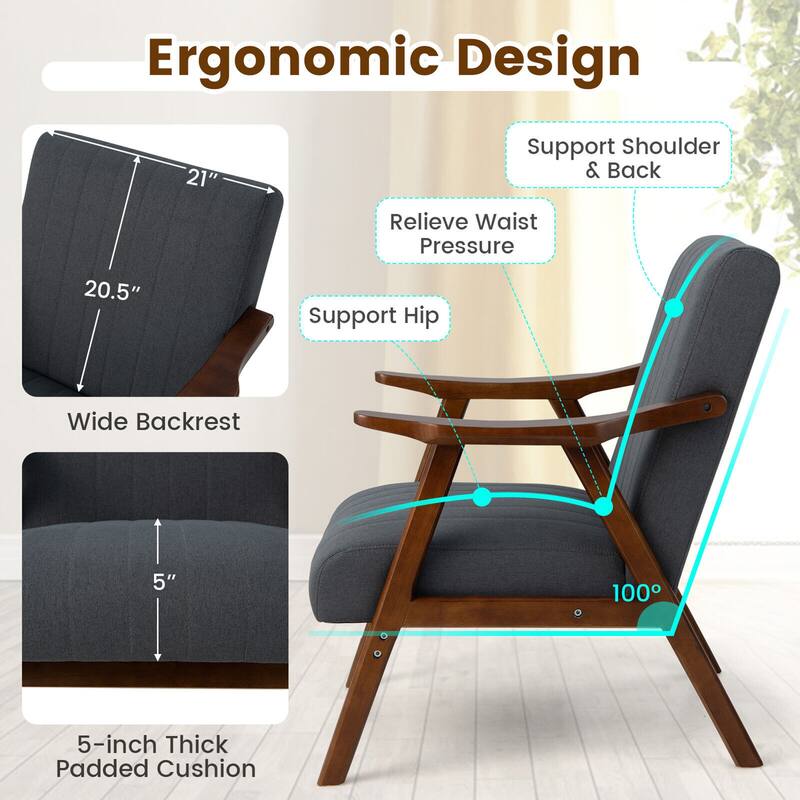 Gymax Set of 2 Accent Chair Leathaire Leisure Armchair w/ Rubber Wood