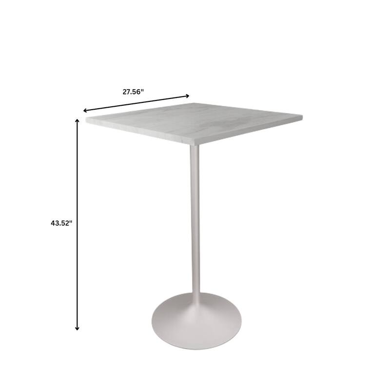 LeisureMod Verve Square Bar Dining Table with White Resin TableTop and White Steel Base for Kitchen & Dining Room