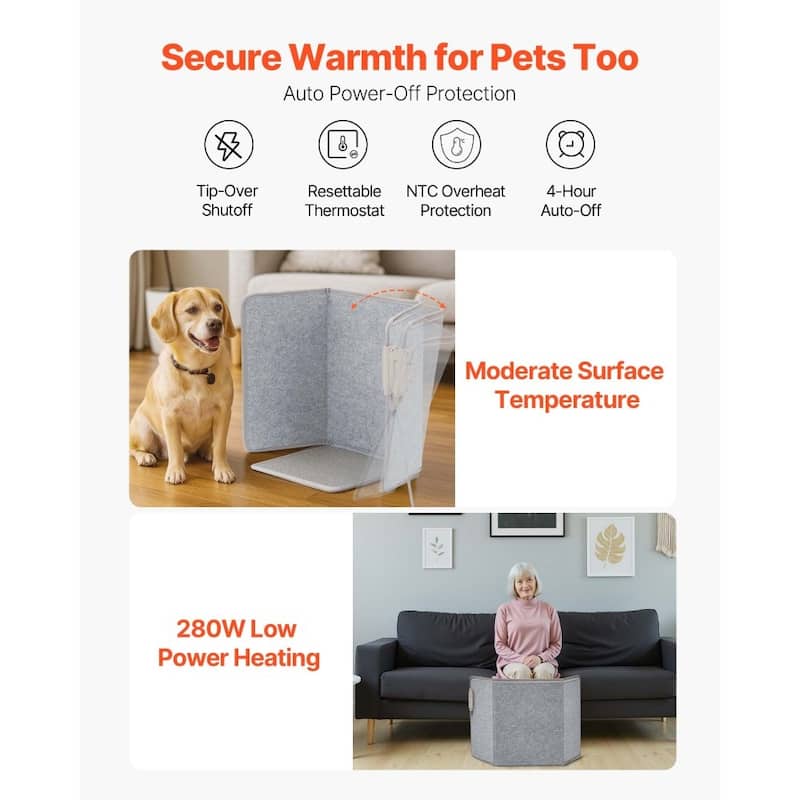 Grey Folding Under-Desk Heater with Foot Pad 5-Temp and 9-Hour Timer - 39.37 x 20.08 x 0.29 in