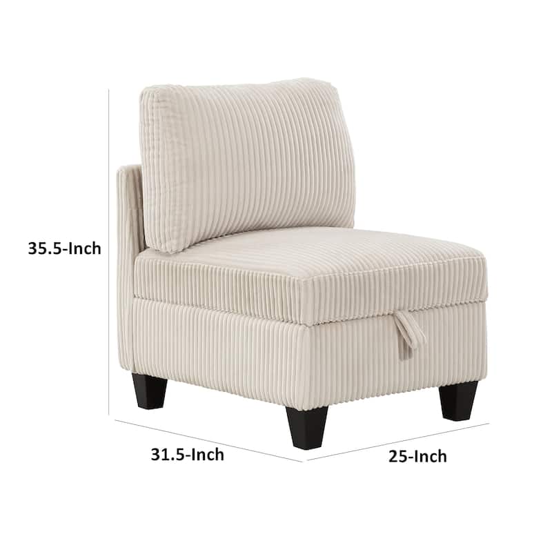 Ellene Modular Armless Chair With Storage, Soft Beige Corduroy
