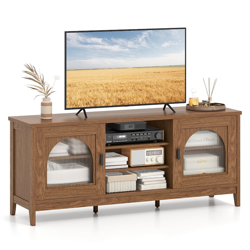 Gymax Farmhouse TV Stand for TVs up to 65'' Modern Vintage TV Cabinet - Walnut