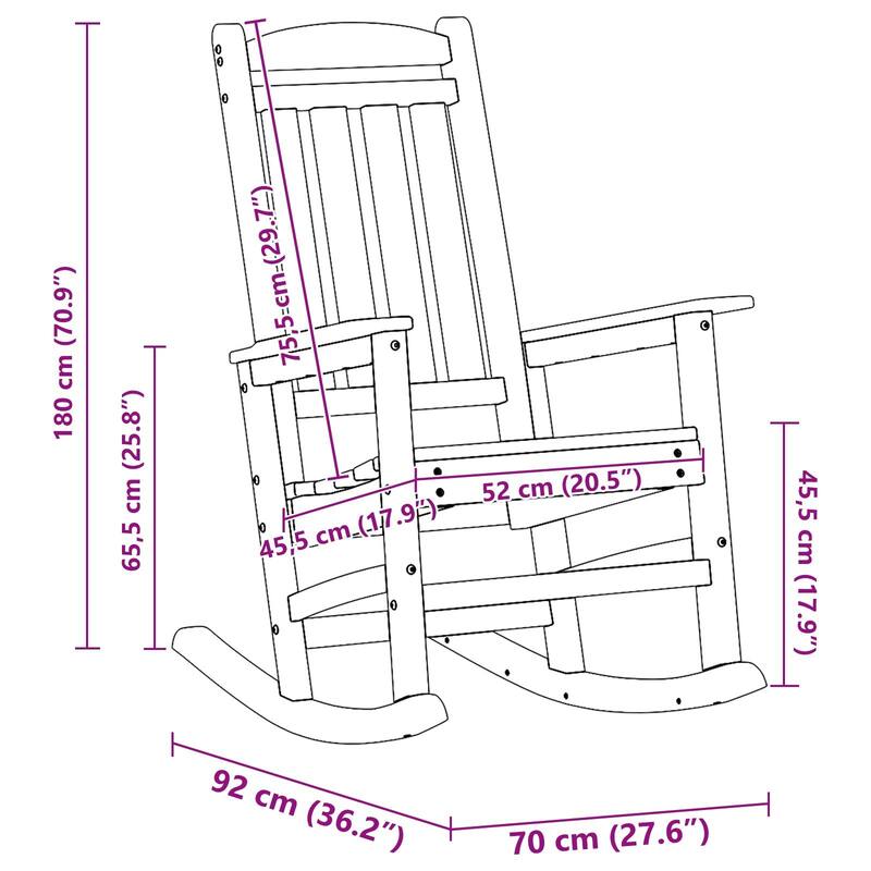 vidaXL Garden Rocking Chairs 2 pcs Black 27.6x36.2x42.5 in HDPE - 27.6 x 36.2 x 42.5