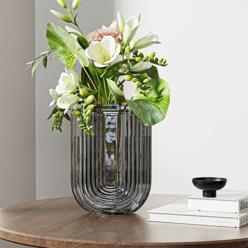 Javlergo Grey Clear Glass for Centerpiece Table Indoor Desk Decor Crystal Vase Flower Vase Thickening Design Suitable