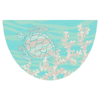 Seaside Turtle Coral Coastal Rug