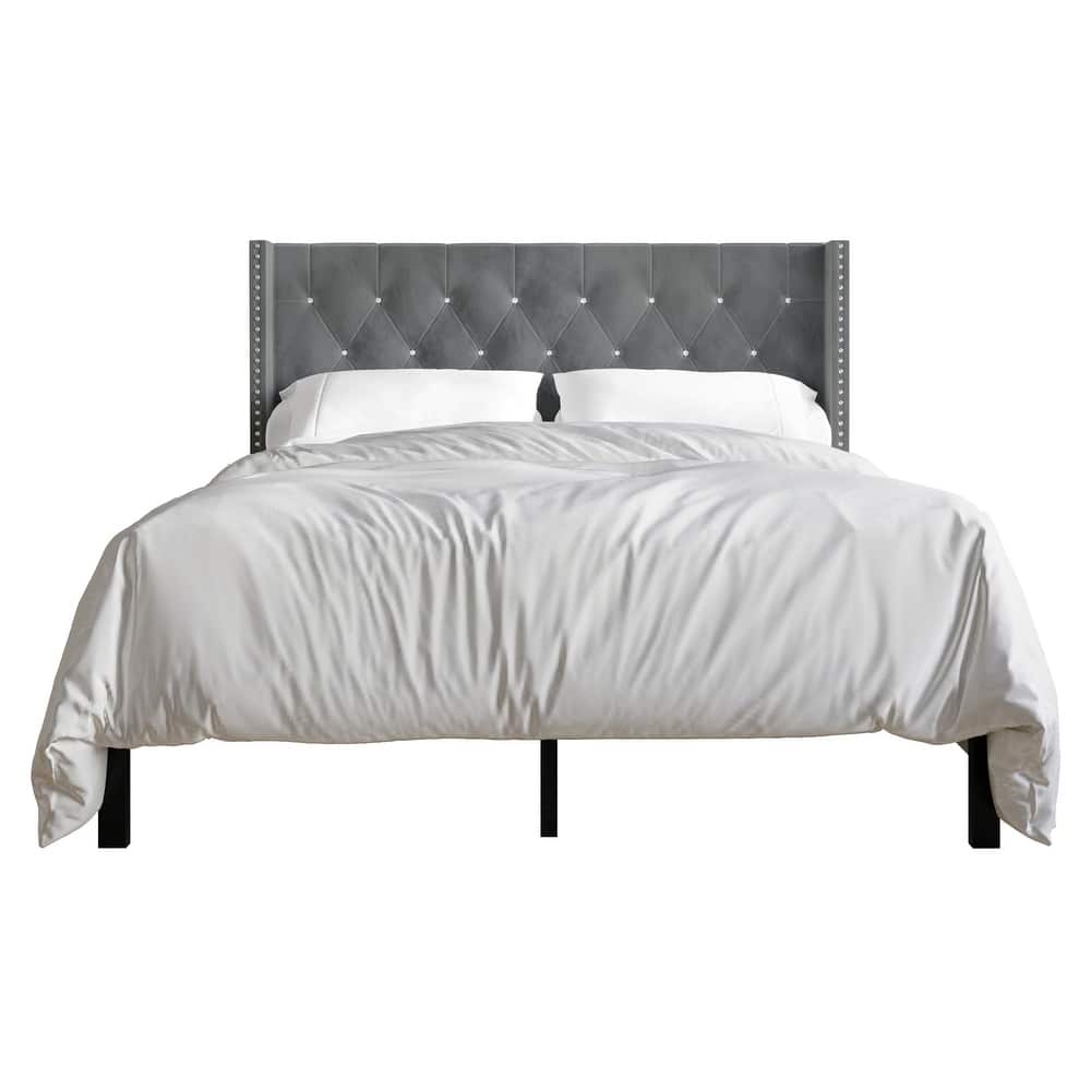 CraftPorch Luxurious Velvet Wingback Tufted Upholstered Bed