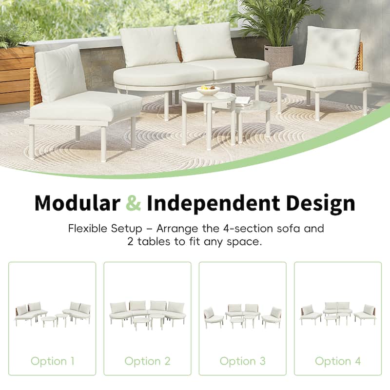 Stylish 6-Piece Half Moon Patio Sofa Set with High-Low Coffee Tables