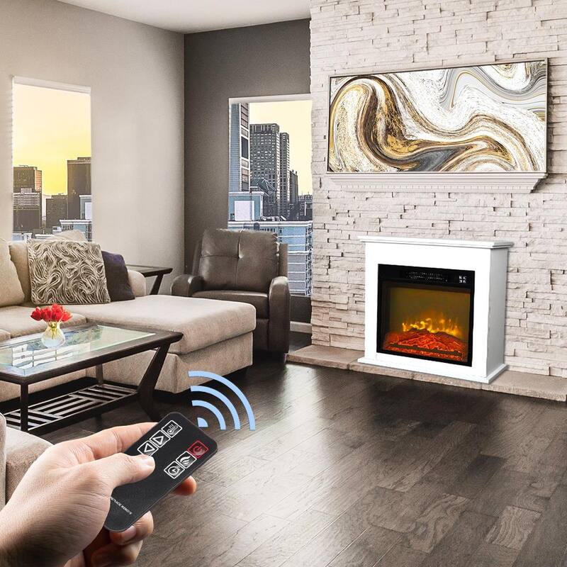 1400W 18'' Wood Cabinet Electric Fireplace with Remote Control, White