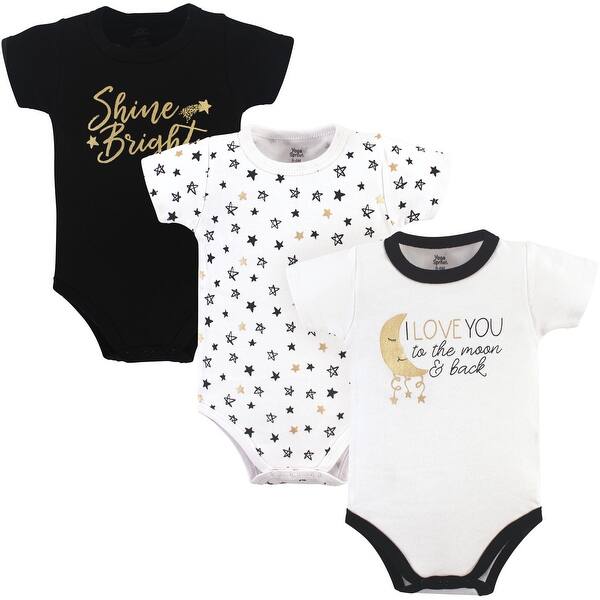 slide 1 of 1, Yoga Sprout Cotton Bodysuits 3pk, Metallic Moon 0-3 Months - Metallic Moon 3-Pack