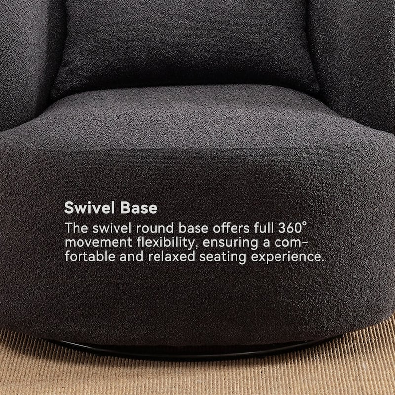 KINWELL 34" Sherpa Swivel Accent Chair Boucle Upholstered Armchair