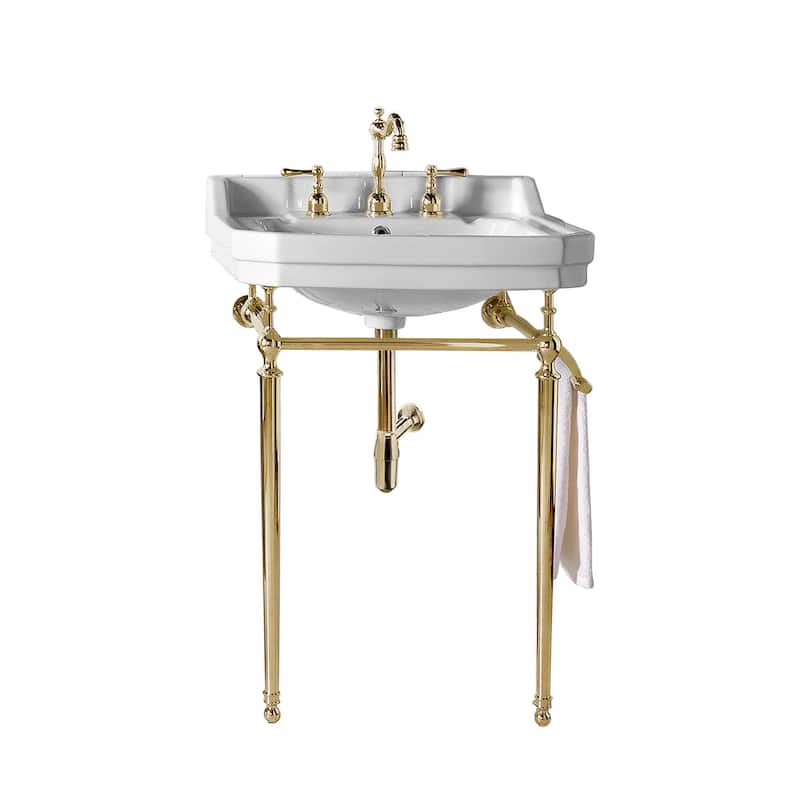 Wellington 24" Single Console Sink with Metal Finish Stand - Brass