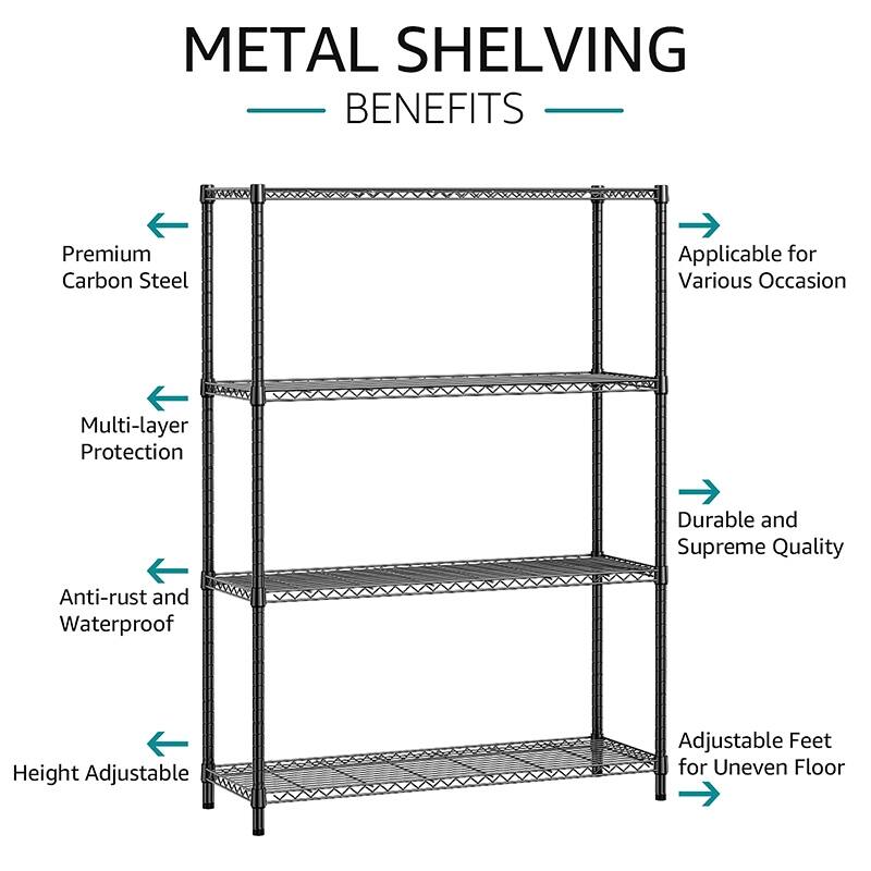 1400 Lbs 4-Shelf Storage Shelves, Wire Shelving Heavy Duty Metal Storage Shelving Unit Adjustable Garage Shelving Rack