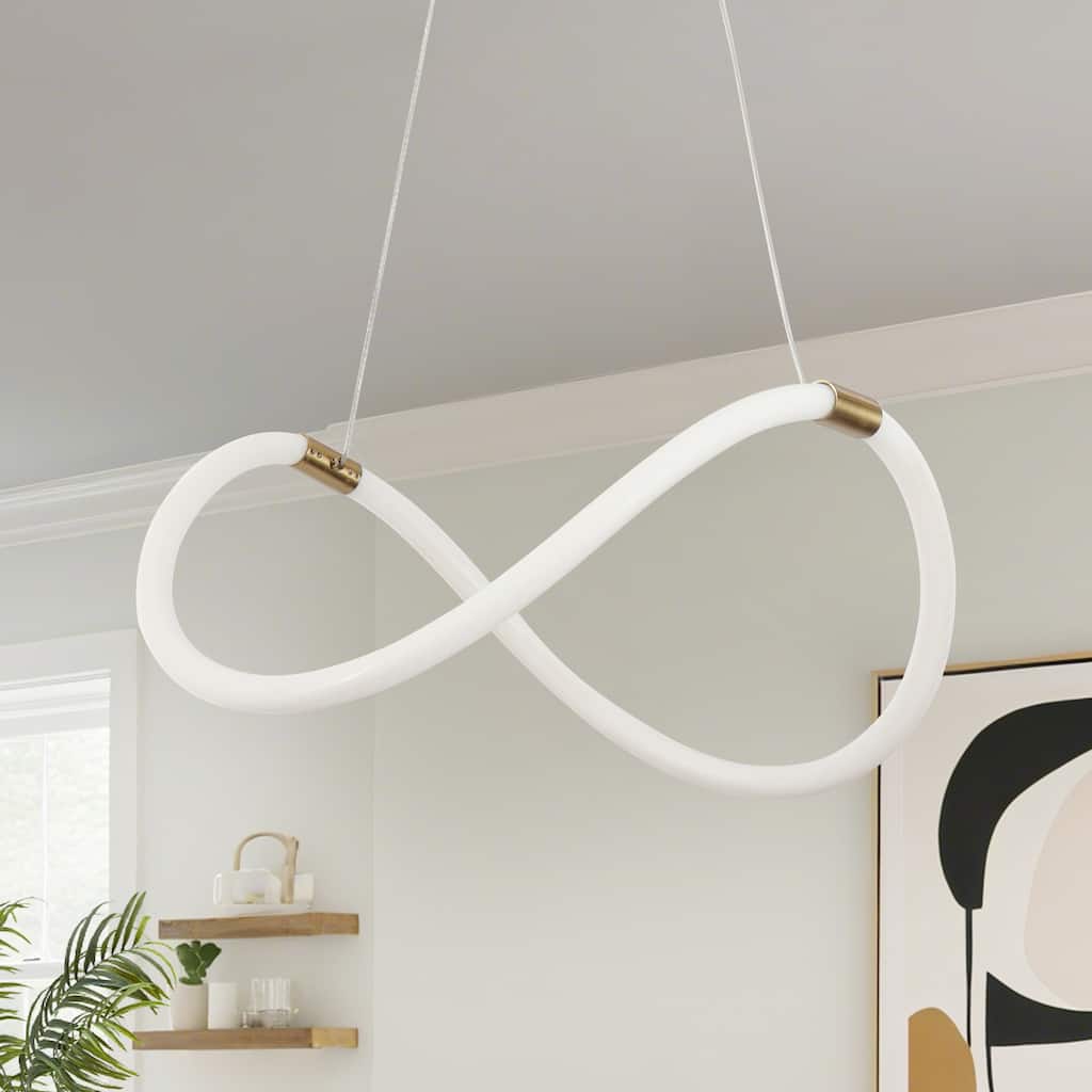 21.5 " Modern Integrated LED Chandelier White Gold Pendant Light for Dining Room