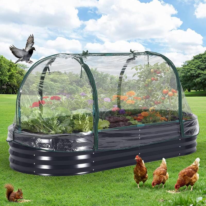 6x3x1 ft Galvanized Raised Garden Bed, Steel Planter Boxes with Zippered Screen Cover - Grey