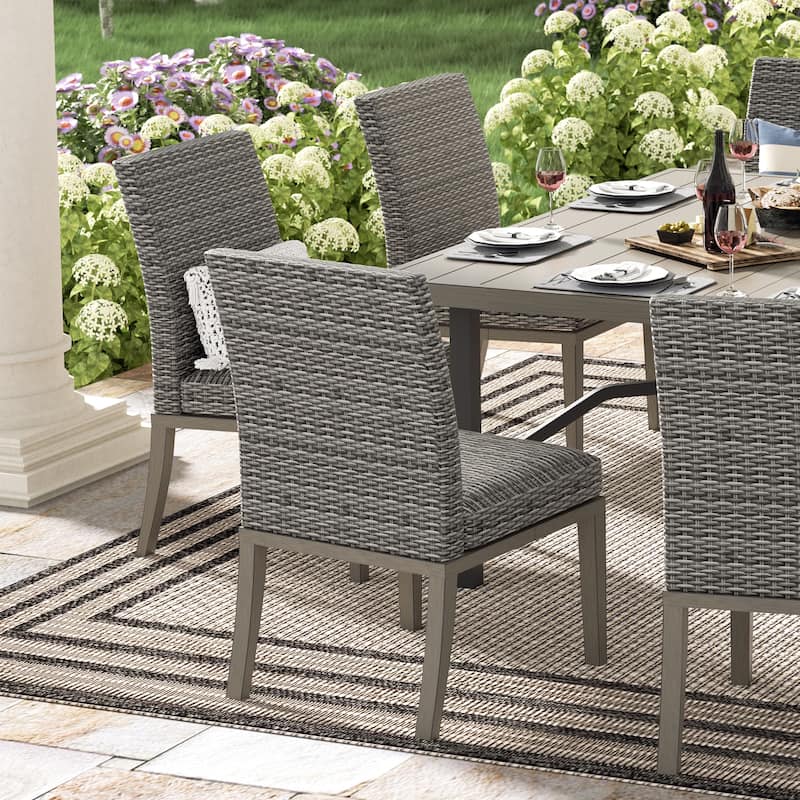 Patio Wicker Dining Chairs, Outdoor Woven Padded Chairs, All- Weather Outside Rattan Furniture