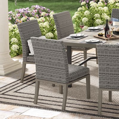 Patio Wicker Dining Chairs, Outdoor Woven Padded Chairs, All- Weather Outside Rattan Furniture