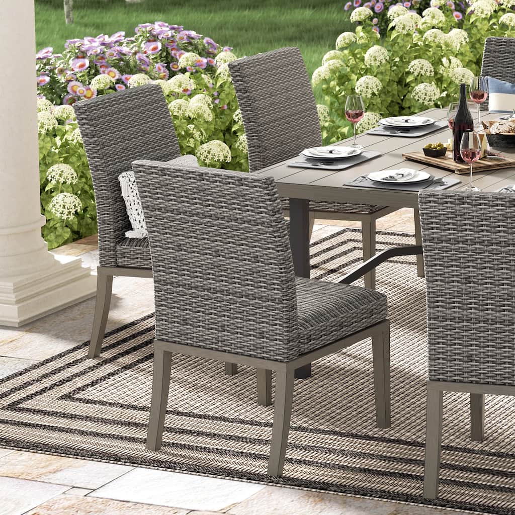 Patio Wicker Dining Chairs, Outdoor Woven Padded Chairs, All- Weather Outside Rattan Furniture