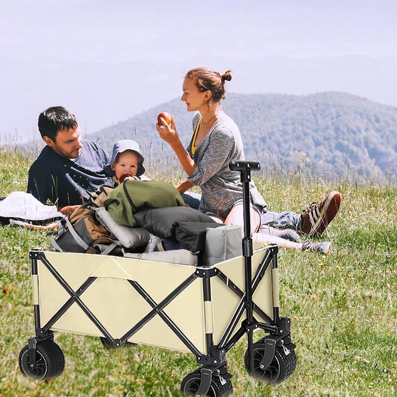 Collapsible Folding Wagon with Big All-Terrain Beach Wheels, Adjustable Handle