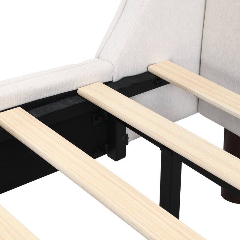 Linen Fabric Upholstered Platform Bed Frame with Wood Slat Frame Built-in Metal Legs Support Wingback Bed