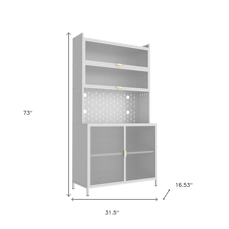 HomeRoots 73" White Stainless Steel Textured Door Dining Hutch With Two Doors