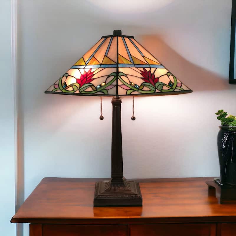 22-Inch Dark Brown Metal Candlestick Table Lamp with White Shade - 11" x 21" x 22" - Dark-Brown-White