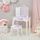 preview thumbnail 2 of 23, Teamson Kids Wooden Play Vanity Set with Tri-Fold Mirror, Storage Drawer and Stool, Kids Dressing Table for Girls Ages 3-5