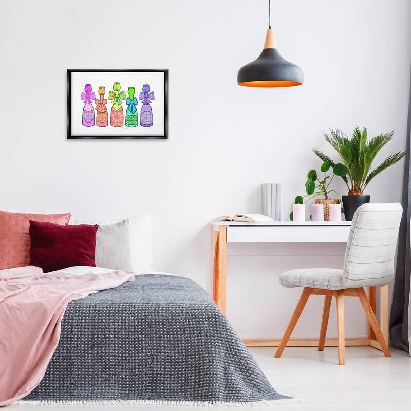 Stupell Patterned Drink Bottles Framed Floater Canvas Wall Art Design By Katie Conley