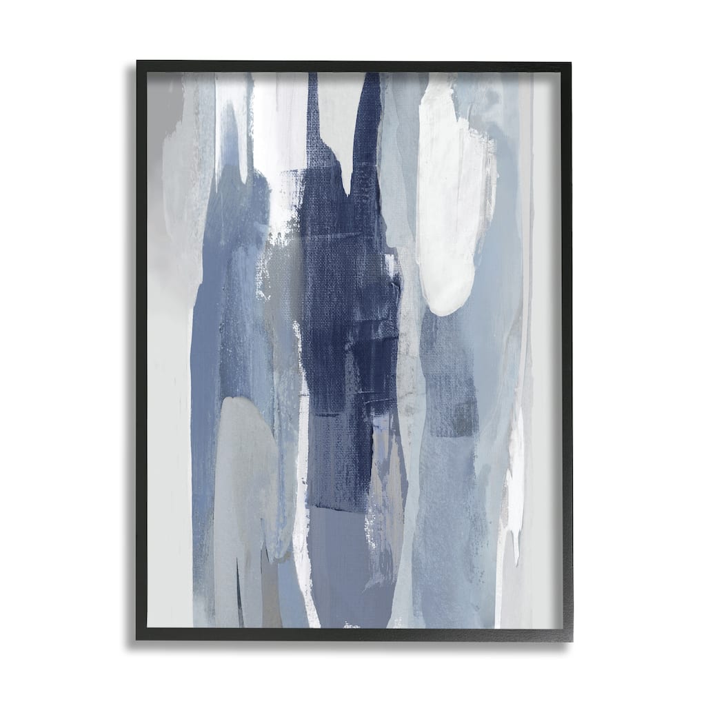 Stupell Layers of Blue and White Abstract Movements Framed Wall Art