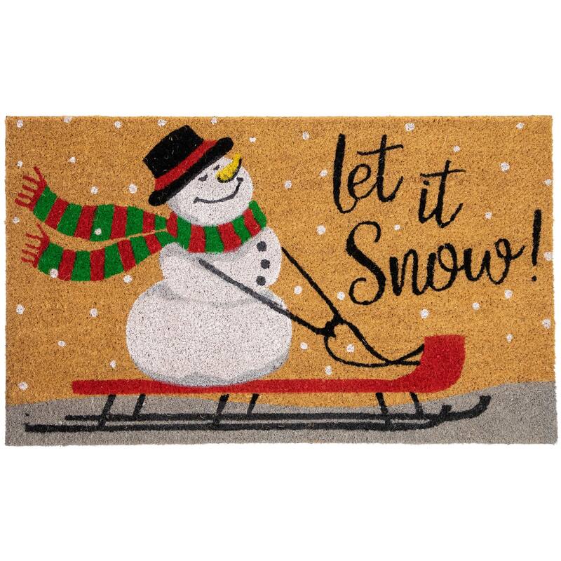 Brown White Snowman Let it Snow Coir Christmas Doormat 18" x 30"