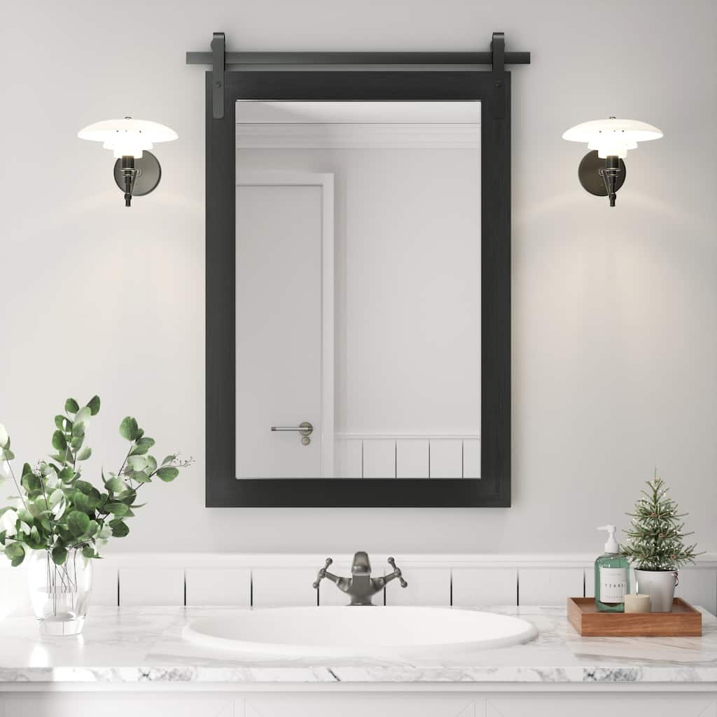 Rustic Barn Door Wood Frame Rectangle Wall Mirror