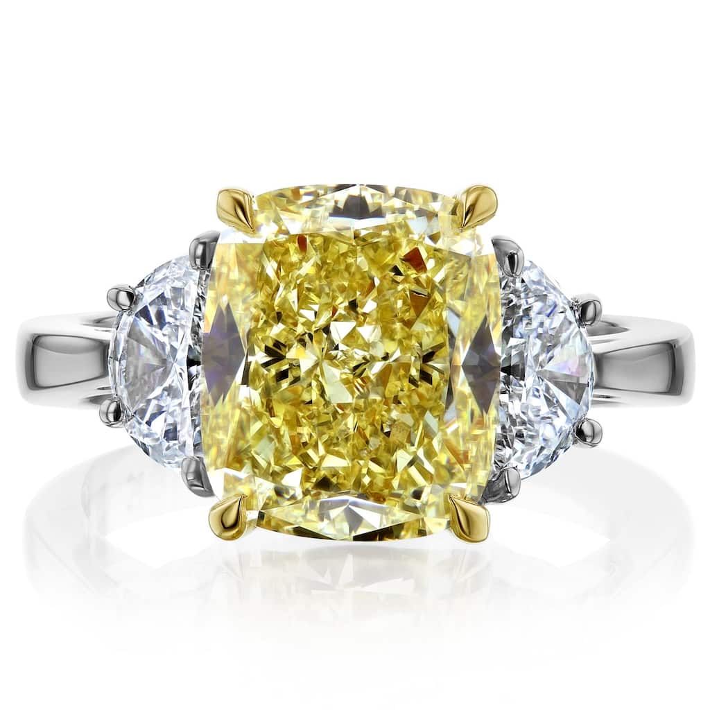Kobelli 6.01 Carat Fancy Yellow Diamond GIA Certified Solid Platinum 3-Stone One-of-a-Kind Juliet Ring