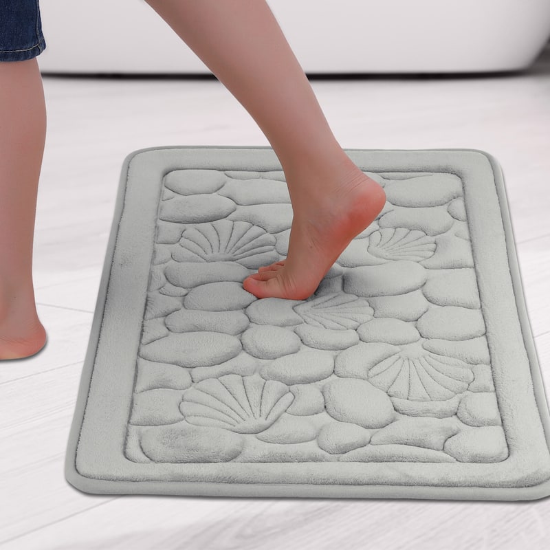 Shell Pattern Bathroom Mat Soft Memory Foam Absorbent Non-Slip Bath Rugs - Grey - 16" x 24"