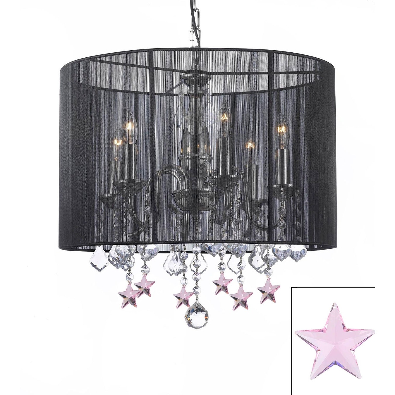 Crystal Chandelier With Large Black Shade & Pink Crystal Stars - Chandeliers For Bedrooms by Overstock.com