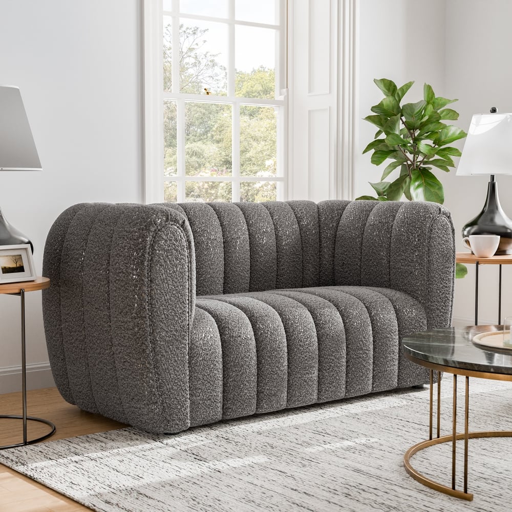 Furniture of America Lucinda Modern Vertical Channel Tufted Boucle Accent Loveseat Couch with Wooden Legs