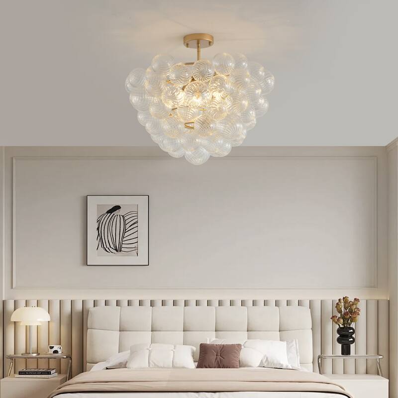 23.6-Inch Gold Ceiling Pendant Light with Threaded Clear Glass Globe Shade - Ideal for Living Room, Dining Room, Kitchen