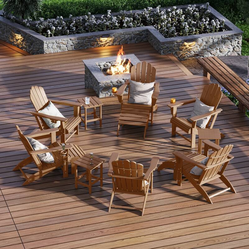 Aderson Outdoor Poly Adirondack Chair With Ottoman And Side Table 12-Piece Set