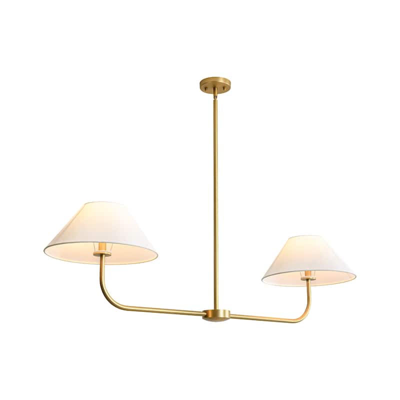 2-Light Modern Black/Gold Linear Fabric Cone Large Pendant Light for Kitchen Island