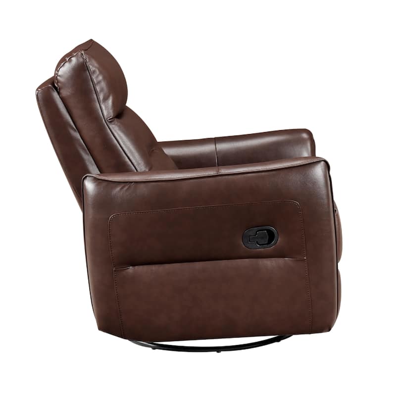 Temy Swivel Glider Manual Reclining Chair, Dark Brown Grain Leather