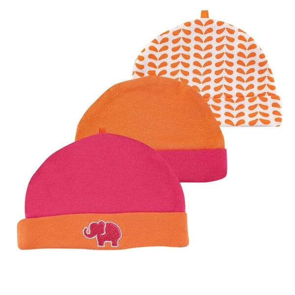 slide 1 of 1, Yoga Sprout Baby Girl Cotton Caps 3pk, Pink Elephant, 0-6 Months - Pink Elephant Pink Elephant - 0-6 Months