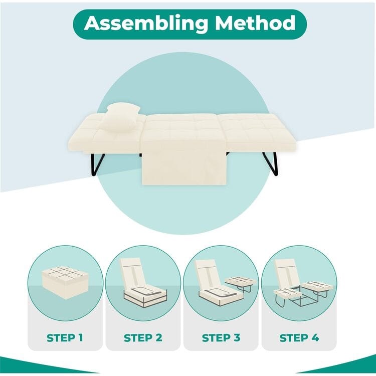 Sleeper Chair Bed, 4 In 1 Multi-Function Convertible Ottoman Bed, Breathable Linen Bed Chair, Convertible Sofa Bed