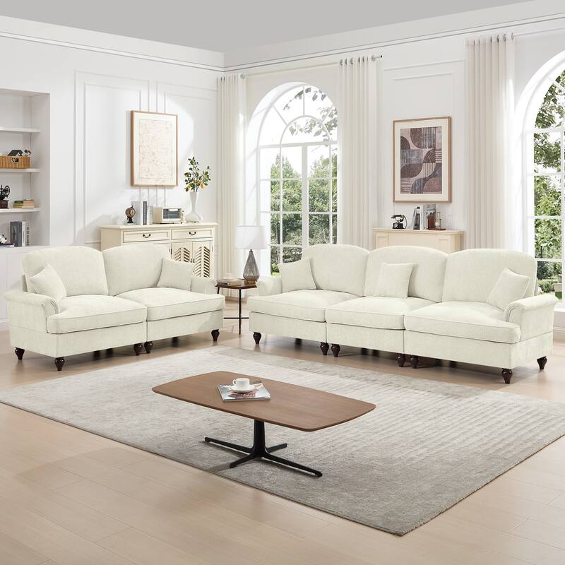 GDFStudio - Classic Chenille Modular Sofa Set with Flared Arms and Removable Ruffles Pleats Skirts