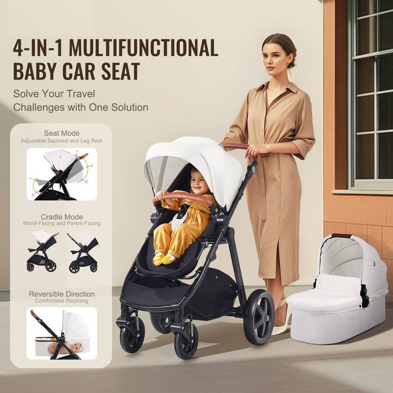Oxford Aluminum Stroller with Bassinet and Adjustable Canopy - 35.4” L x 25.8” W x 43.9” H