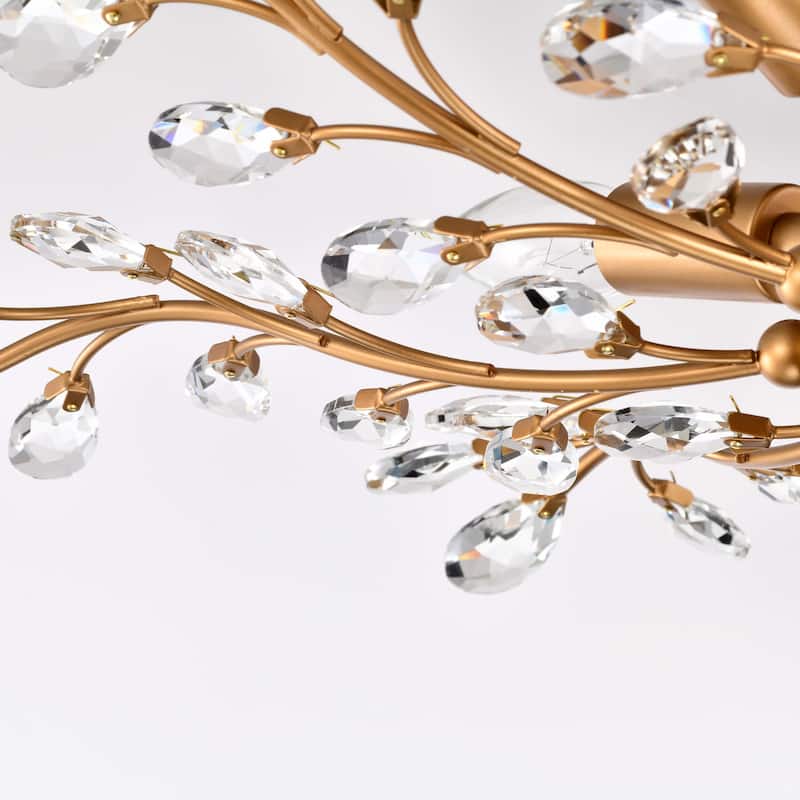 Holly 4-light Shiny Bronze Crystal Leaves Branches Flush Mount