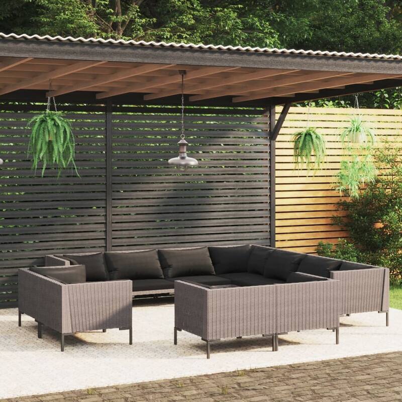 vidaXL Patio Lounge Set Outdoor Sectional Corner Sofa Poly Rattan Dark Grey - 27.6" x 27.6" x 24" - Grey 11 Piece
